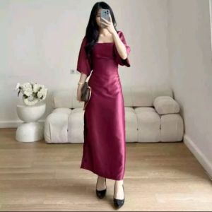 COD TERBARU DRESS POPI VELVET DRES NATAL DRES CASUAL PARTY || DRESS SATEEN LONG DRESS MIDI SIZE S - XXXL
