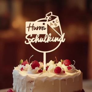 YOMDID Hurra Schulkind Cake Topper Wooden Cake Toppers for Back To School First Day of School Party Decorations Party Supplies