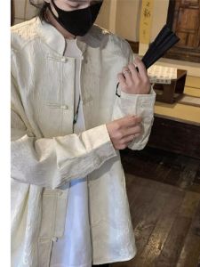 New Chinese Style Mens Long Sleeve Shirt Stand Collar Button up Coat Youth Trendy Loose Fit Autumn Cotton Traditional Costume