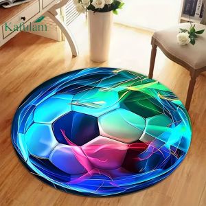 VIKAMA Neon Soccer Ball Round Rug Non Slip Gaming Chair Mat Soft Bedroom Carpet Sound Absorbing Home Decor