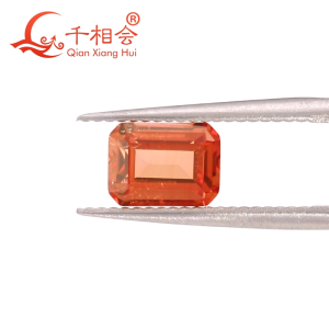 Rectangle Emerald Cut Lab Grown Sapphire Padma Color with Visible Inclusions for DIY Jewelry Making Accessories