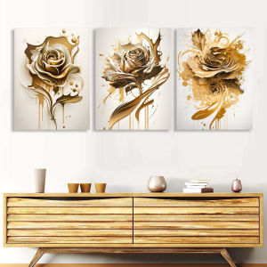 Large Size Golden Floral Art Posters Gold Rose Wall arts Abstract Flowers Prints for Living Room OfficeWall Decor No Frame