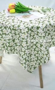 [120*120cm] Khăn trải bàn vải flannel chống thấm nước hoa trắng nền xanh phong cách nhẹ nhàng vintage - T060
