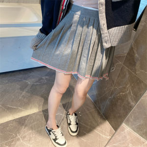 TB Elastic Waist Contrast Color Stripes Skirt Pleated Skirt