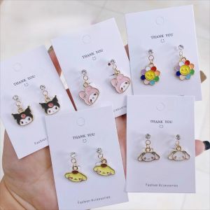 1Pair Sanrio Cartoon Anime Hello Kitty Earrings Cute Kuromi Melody Pacha Cinnamonroll Silver Needle Earring Girl Gift