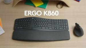 Logitech ERGO K860 Wireless Ergonomic Keyboard with Split Keyboard Layout Wrist Rest Support Natural Typing Dark Grey Stain-Resistant Fabric Windows/Mac Bluetooth USB Receiver Included