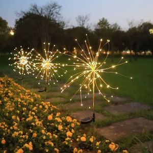 4pcs/Set Solar Firework Lights Diwali Lights Outdoor Waterproof 8 Modes Lighting For Diwali Deepavali Decoration Lights