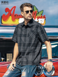 Enjeolon | American Vintage Check Short Sleeve Loose Thin Casual Shirt