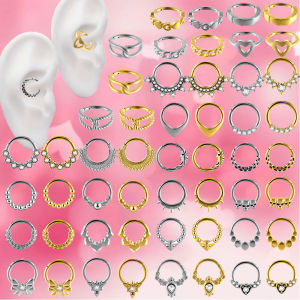 1/2PCS 18k Golden Plated Cross Heart Cone Skull CZ Septun Nose LIp Ring 16G Surgical Steel Helix Daith Tragus Conch Earring stud