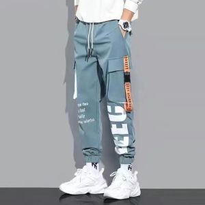 Naimo Overalls Mens Autumn and Winter Tide Brand Loose Harem Leggings Trend Stitching Casual Pants Korean Version Letter Printing Pants