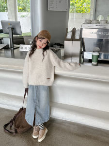 Áo Len Dệt Kim Dày Thời Trang Cho Bé Gái Mùa Đông 2025 Phong Cách Hàn Quốc Trẻ Em Trang Phục Trẻ Em Áo Len Cổ Tròn