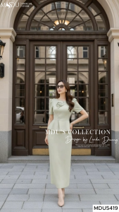 Váy Công Sở MDU5419 Chất Liệu Xước Thái Ép Mùng Dáng Váy Dài Thanh Thoát Phối Peplum Nhẹ Từ MDU