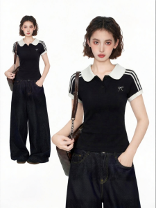 BAIDAIFEI | Slim Fit Polo Collar Two-Piece Illusion Short Sleeve T-Shirt