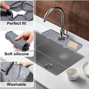 Kitchen Faucet Sink Splash Guard Silicone Water Catcher Drain Pad Mat for Kitchen Bathroom Counter top Protect