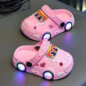 Childrens Illuminated Slip-On Shoes Boys Summer Car Hole Hole Shoes Girls Baby Indoor Anti-Slip Glowing Sandals Outdoor Wear
