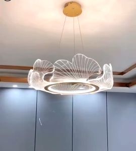 Đèn chùm thả trần lá sen Elf Lotus Leaf thiết kế treo nghệ thuật chất liệu Acrylic LED bền trang trí phòng khách đẹp mắt