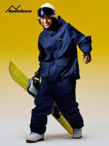 NowInSnow Thickened Insulated Snow Suit Mens Womens Waterproof Windproof Cotton Filled Skiing Jacket Pants Set for Snowboarding