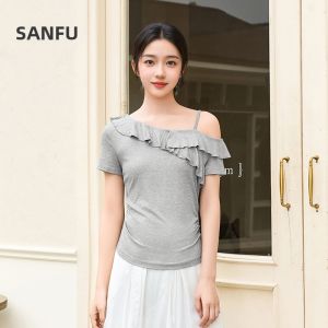 SANFU | Womens Pure Color T-Shirt Elegant Design