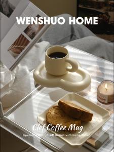 CLEF Coffee Mug 330mlCoffee cup setLock & Key Design Exquisite Life Essential Best for Coffee Drinks or as a Dessert Plate，WENSHUO HOME