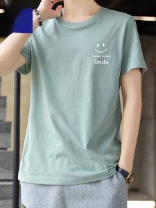 ROMON | Romon Mens Pure Cotton Short Sleeve T-Shirt Breathable Thin Casual Loose Summer Fashion Round Neck Printed Top