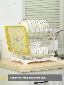 Rak Piring Dapur Stainless Steel Rak Peniris Rak Pengering Piring Rak Mangkuk Piring dengan Baki