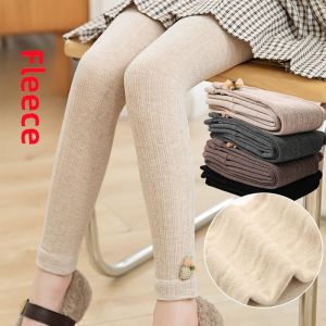 Spring & Fall Winter Girl Velvet Padded Leggings Kids Cable Stitch Thin Velvet Cropped Pants Childrens White Outerwear Pantyhose