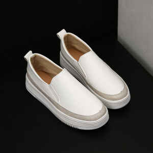 Spring 2025 Womens British Style Flats Thick Bottom Platform Slip-On Casual Versatile Single Shoes Korean Version round Toe