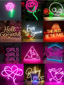 Creative Valentines Day Neon Light Decorative Lamp Wedding Proposal Glowing Rose Shape Heart Romantic Atmosphere Lamp