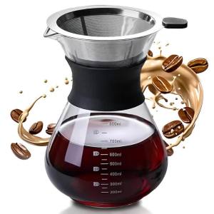 Leeseph Glass Pour Over Coffee Maker with Reusable Stainless Steel Drip Filter Marks Suitable for Kitchen Dining Table