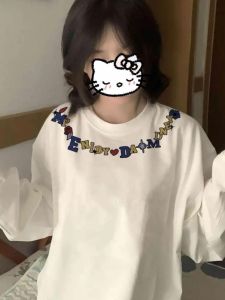 เสื้อยืดคอกลมแขนยาวผ้าฝ้ายแท้สไตล์อเมริกัน สไตล์เกาหลี ทรงหลวม สำหรับนักเรียน เสื้อเชิ้ตลำลอง แฟชั่นฤดูใบไม้ร่วง