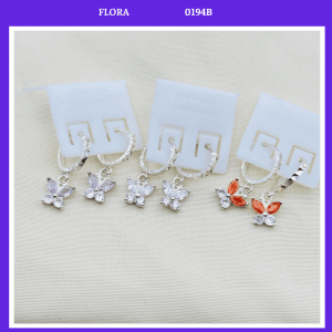FLORA 0194B - Bông tai bạc ta hình bướm đá màu dành cho bé gái