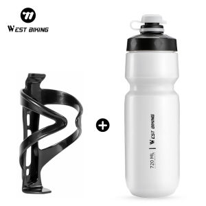 West Biking | WEST BIKING Cycling Water Bottle Portable 720ml Leak-proof Squeeze Outdoor Sports Fitness Running Bike Water Bottle With Holder
