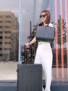 FS168 Koper Putih List Merah High Quality Koper Bagasi Kabin 20 / 22 / 24 Inch TSA Lock Frame Alumunium Polycarbonate