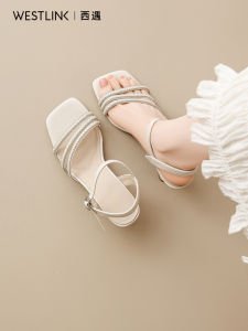 Womens Summer New French Roman Square Toe High Heels Sandals