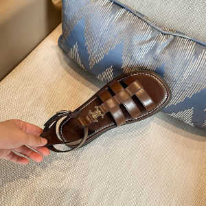 Retro Đế Dày Thoải Mái Giày Sandal Nữ Mùa Hè Mới Hở Mũi Giày Ngoài Trời Giá Trị Cảm Giác Triumph Cổng Đế Bằng Dép Đi Biển