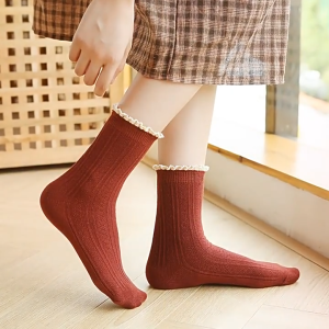Kaos Kaki Wanita Pendek Diatas Mata Kaki Socks Bahan Katun Korean Girly Style Curly Korean Style Kaos Kaki Cewek Renda Bahan Tebal Dan Nyaman Dipakai ISCH115