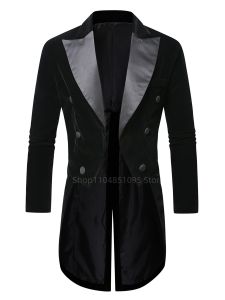 Black Velvet Tailcoat Suit Jacket Male Double Breasted Wedding Groom Tuxedo Peak Lapel Blazer Men Party Stage Prom Costume