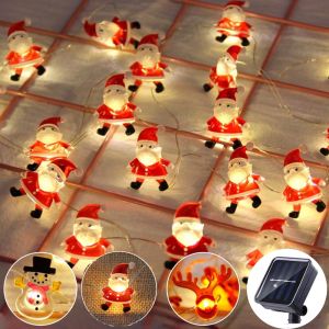 6M 40LED Solar Christmas Lights Santa Claus Snowman Fairy Lights Hanging Ornaments for Home Christmas Tree Decorations