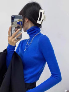 chaqi | Klein Blue High Collar Knitted Sweater Womens Autumn Winter Fashionable Long Sleeve Knitwear Stackable Neck Top Casual Style