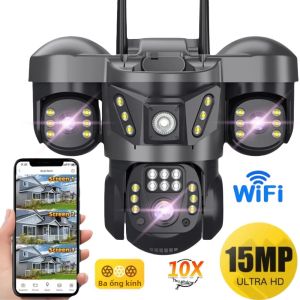 Camera IP Wifi Ngoài Trời 6K HD 15MP Ba Ống Kính Chống Nước Zoom Quang 10X Camera An Ninh CCTV Giám Sát Nhà Cửa Với Ba Màn Hình & Âm Thanh Hai Chiều