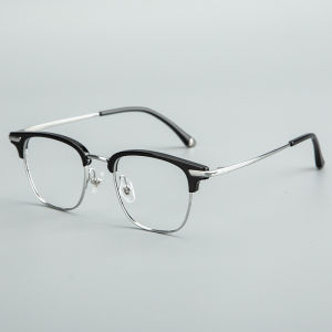MOKCHEON | Mens Business Extra Large Face Light Titanium Semi-Rimmed Blue Light Protection Glasses