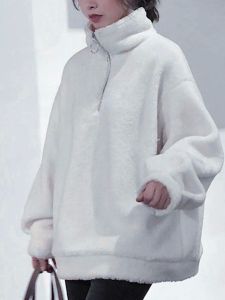 Solid Color Loose Lamb Wool Hoodie Jacket Pure Color Loose Sweater Coat Female