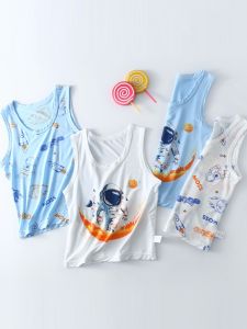 2-Piece Modal Lyocell Boys Tank Tops Thin Sleeveless Summer Base Layer Sleepwear Cartoon Elastic Childrens Clothing