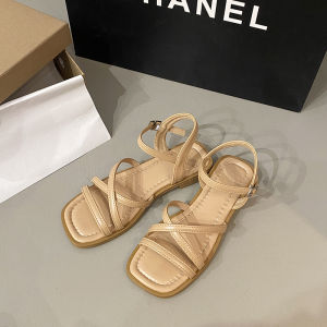 รองเท้าแตะส้นเตี้ยสไตล์โรมันสำหรับผู้หญิง ฤดูร้อน 2025 รองเท้าแตะชายหาดแบบสวมสบาย สไตล์ฝรั่งเศส ระดับไฮเอนด์ รองเท้าแตะแบบสวมสบาย