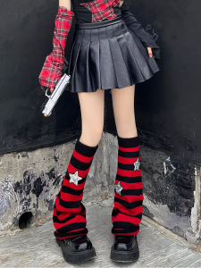 Star Leggings Y2K Thousand Girls Spicy Black and Red Striped Knitted Socks Asian Culture Wide Leg Socks for Women