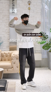 Quần jean quần bò nam nữ ống rộng cạp chun SUN 09 Wash Khói mặc thoải mái dễ phối đồ phong cách hàn quốc