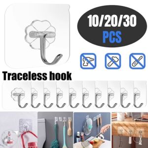10/20/30PCS Creative Transparent Traceless Hook Nail Free Hook for Bathroom Self-adhesive Door Wall Hook Kitchen Toilet Magic Stick Hook