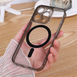 High Transparent Magnetic Absorption Silicone Acrylic Wireless Charging Compatible Phone Case Full Lens Protection for Apple