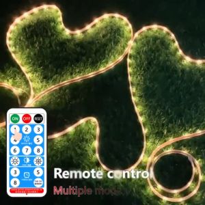 【Christmas decorations 2024】solar led strip light Outdoor waterproof 5M 15M 25M solar strip light with Remote Auto ON 8 Lighting Modes IP67 led lights strip light Light belt