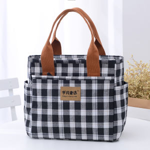 กระเป๋าผ้าแคนวาส Commuter Mommy เด็กทารก Carrier Short Trip Lunch Box Bag กระเป๋าเบนโตะ ลายสก็อต ซิป โพลีเอสเตอร์ ซับใน นุ่ม กระเป๋าถือ